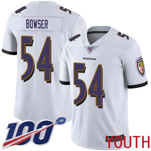 Baltimore Ravens Limited White Youth Tyus Bowser Road Jersey NFL Football 54 100th Season Vapor Untouchable